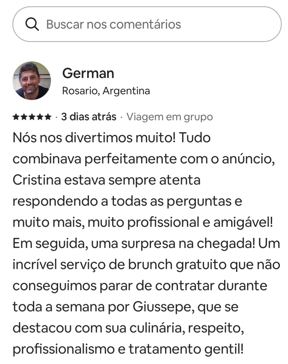 Prezado German,
Queremos expressar nossa mais sincera gratidão por ter escolhido nossos serviços de Brunch durante este