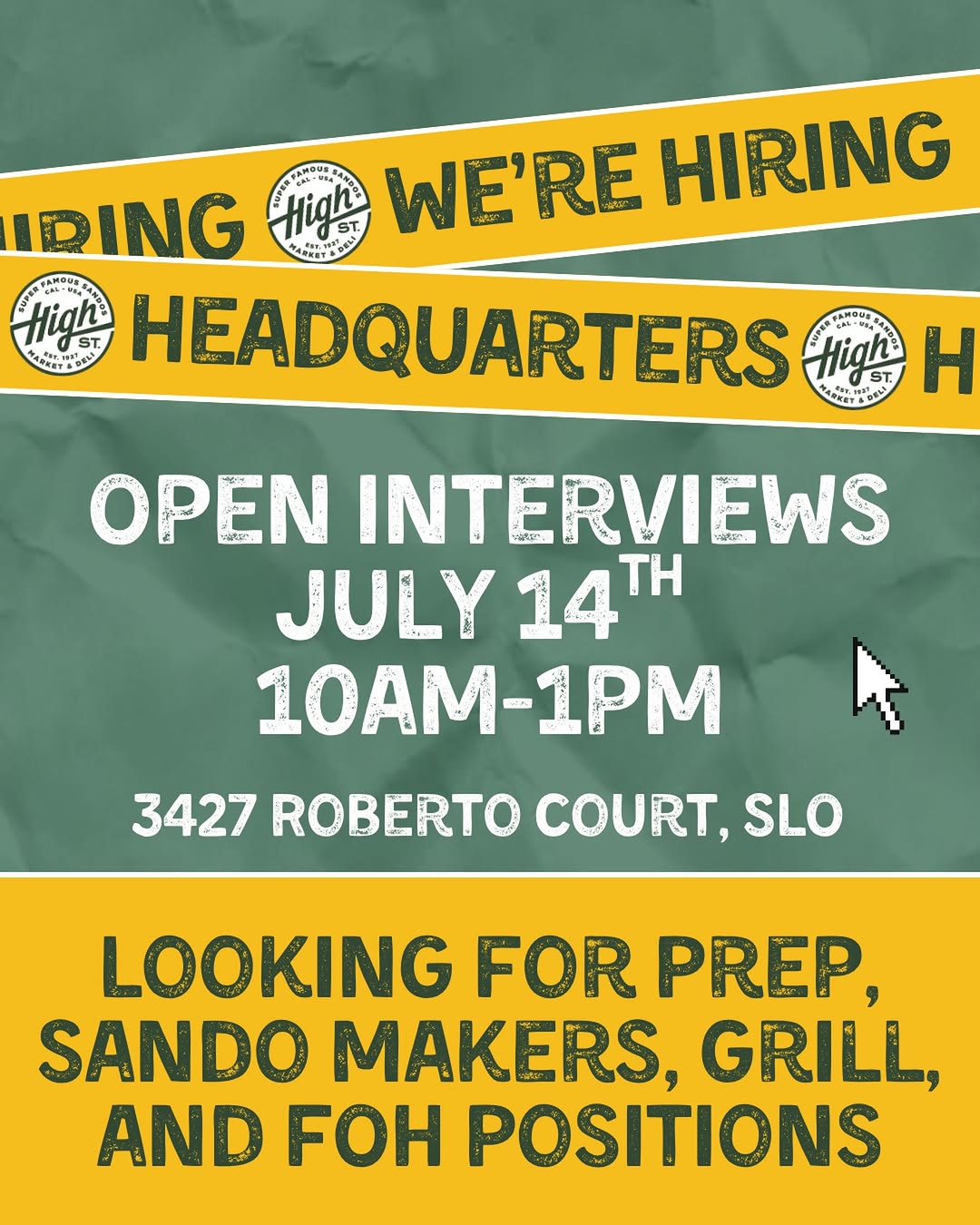 Open interviews tomorrow July 14th
🕥 10:00A - 1:00P
📍3427 Roberto Ct SLO

Come through with your resume if you’re a ro